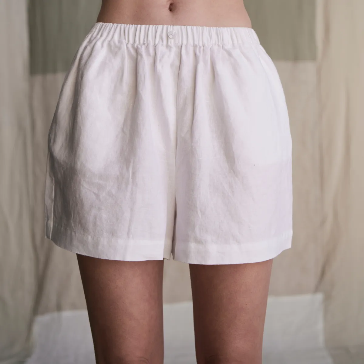 100% Linen Boxer Shorts in White