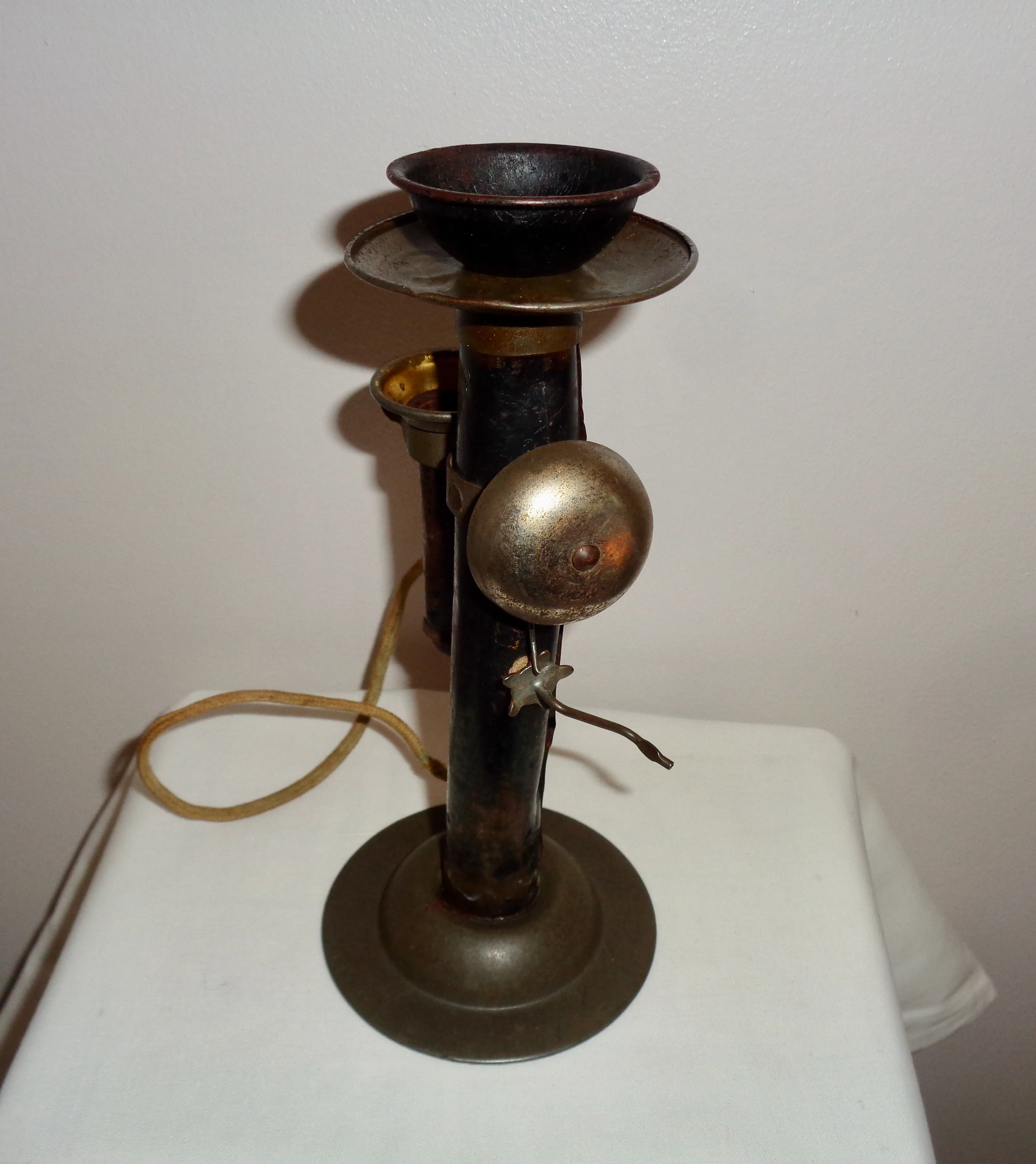 1920s Children's Metal Candlestick Toy Telephone