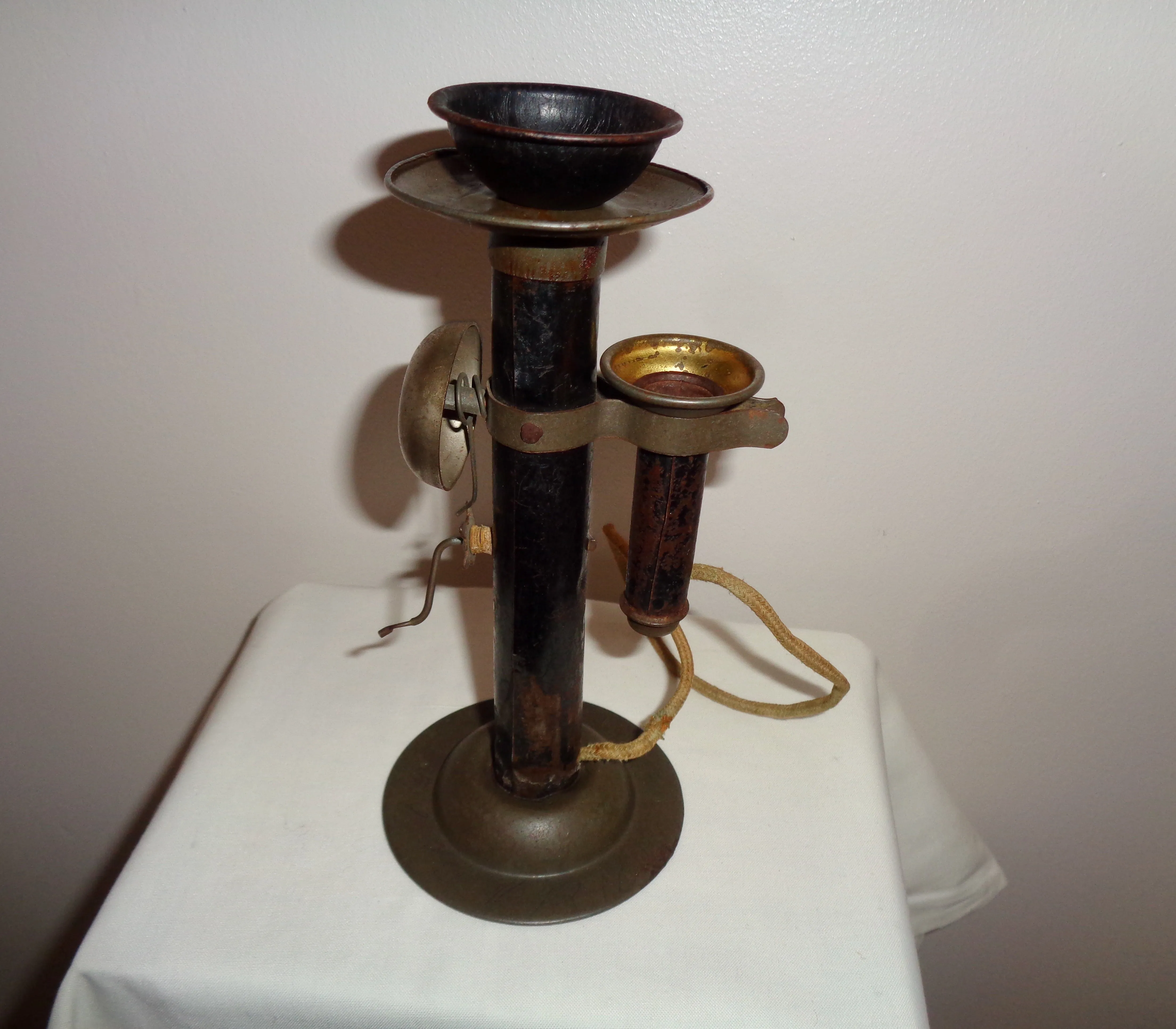 1920s Children's Metal Candlestick Toy Telephone