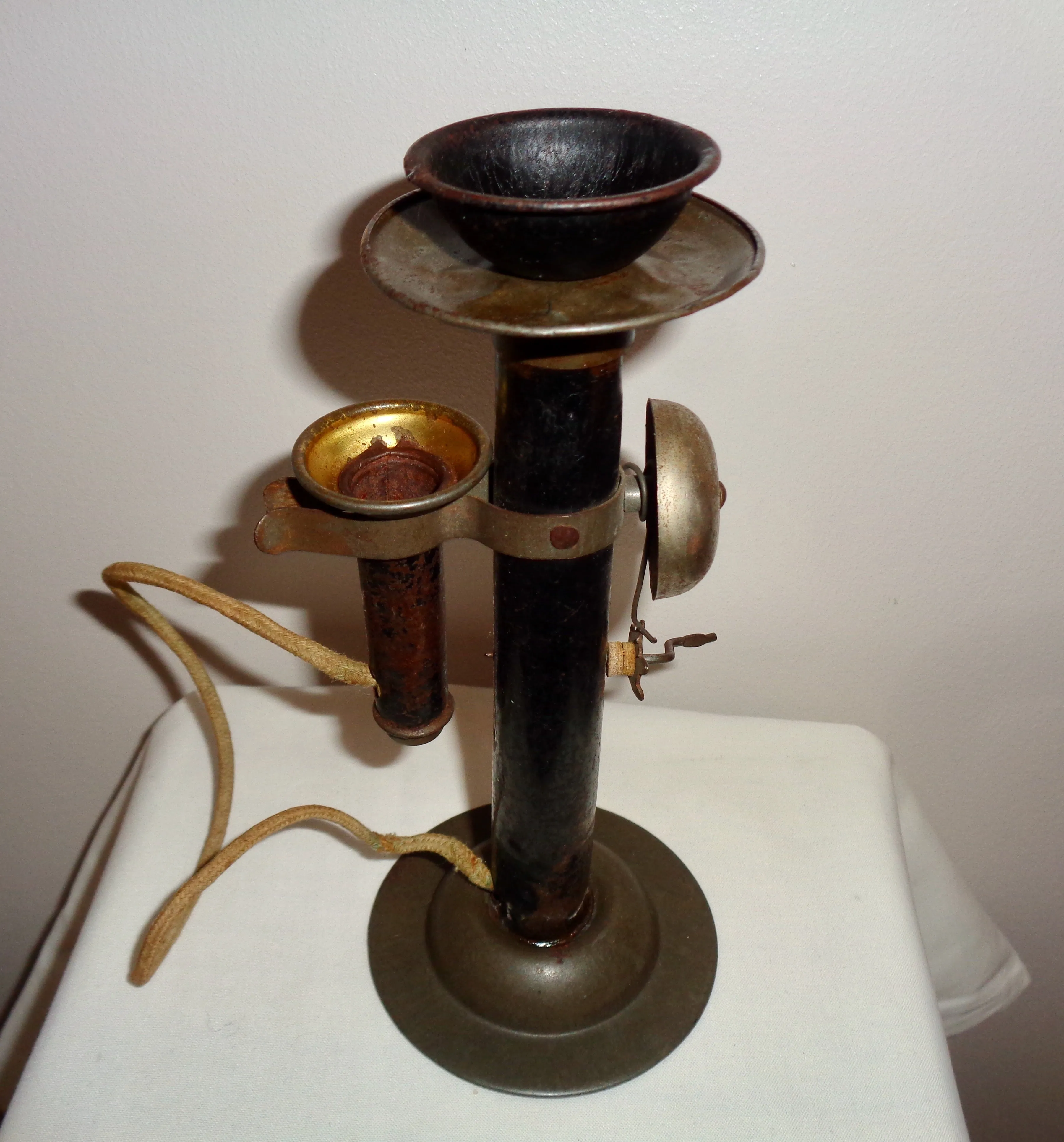 1920s Children's Metal Candlestick Toy Telephone