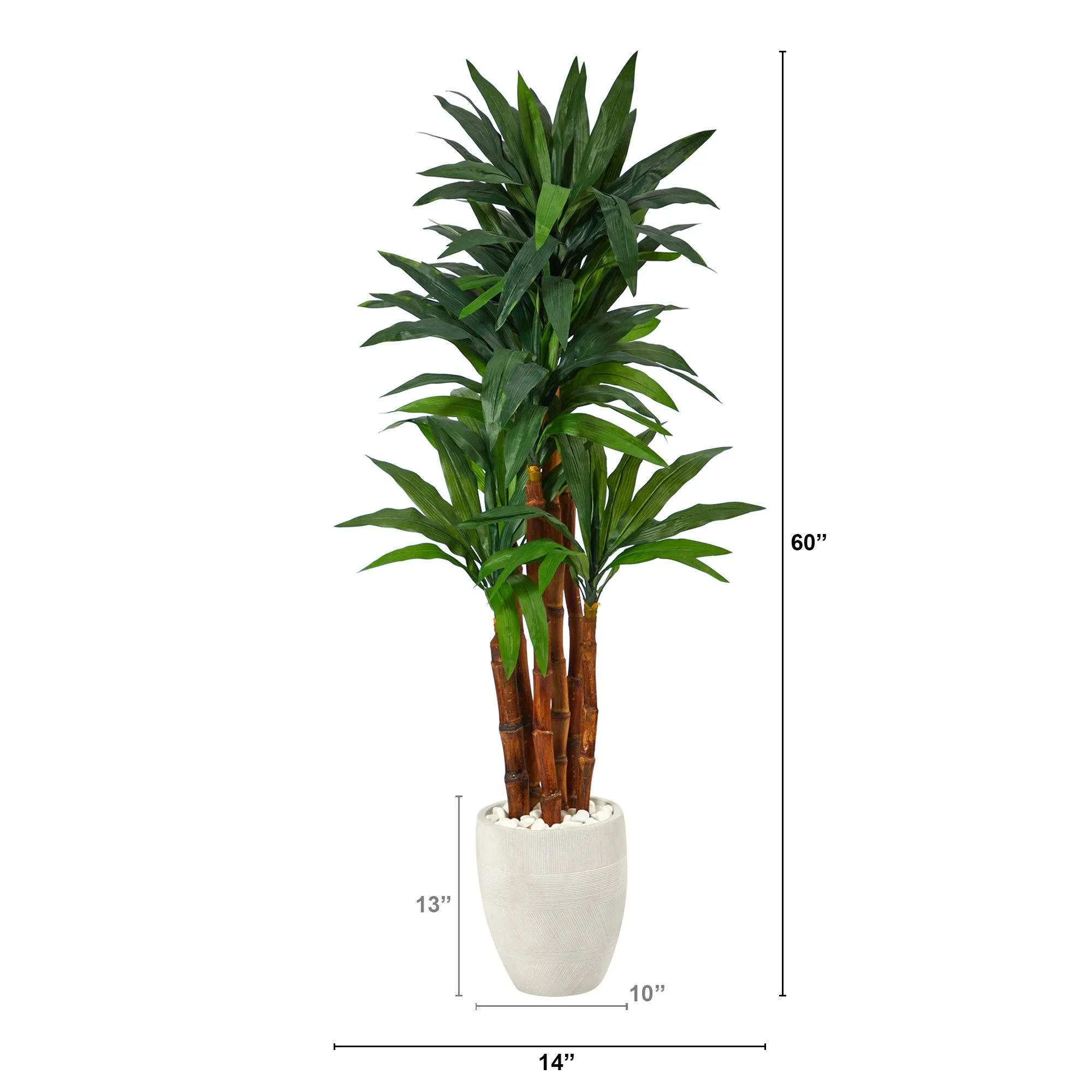 5’ Dracaena Artificial Tree in White Planter