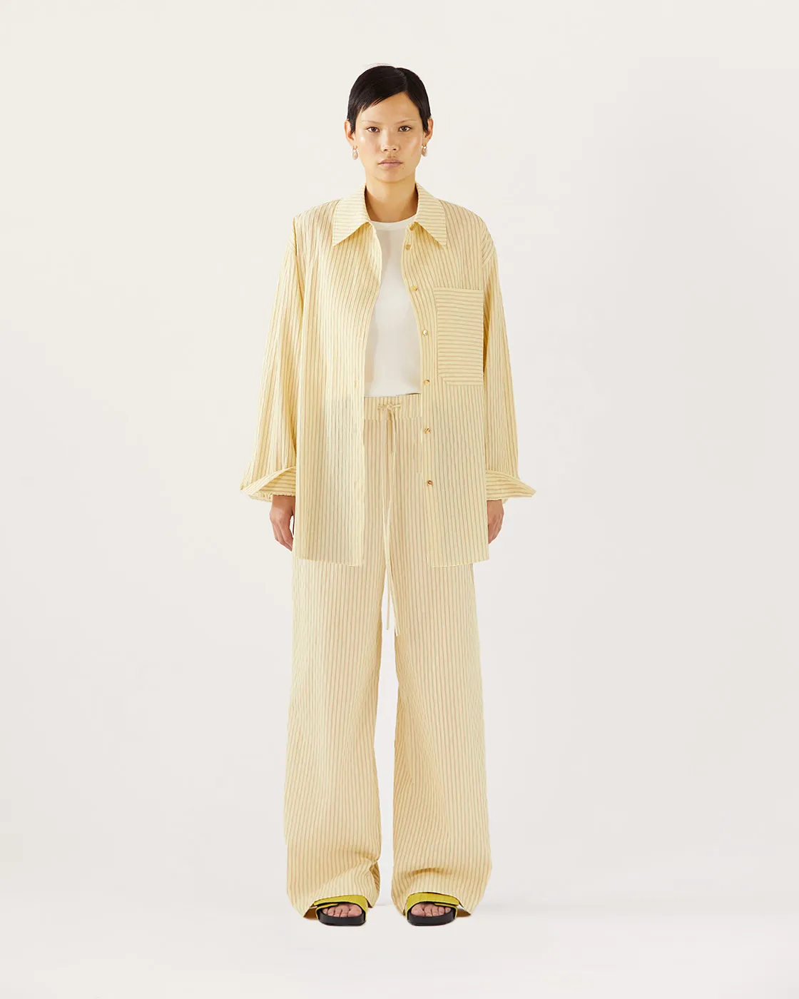 Andi Trousers Cotton Seersucker Stripe Yellow