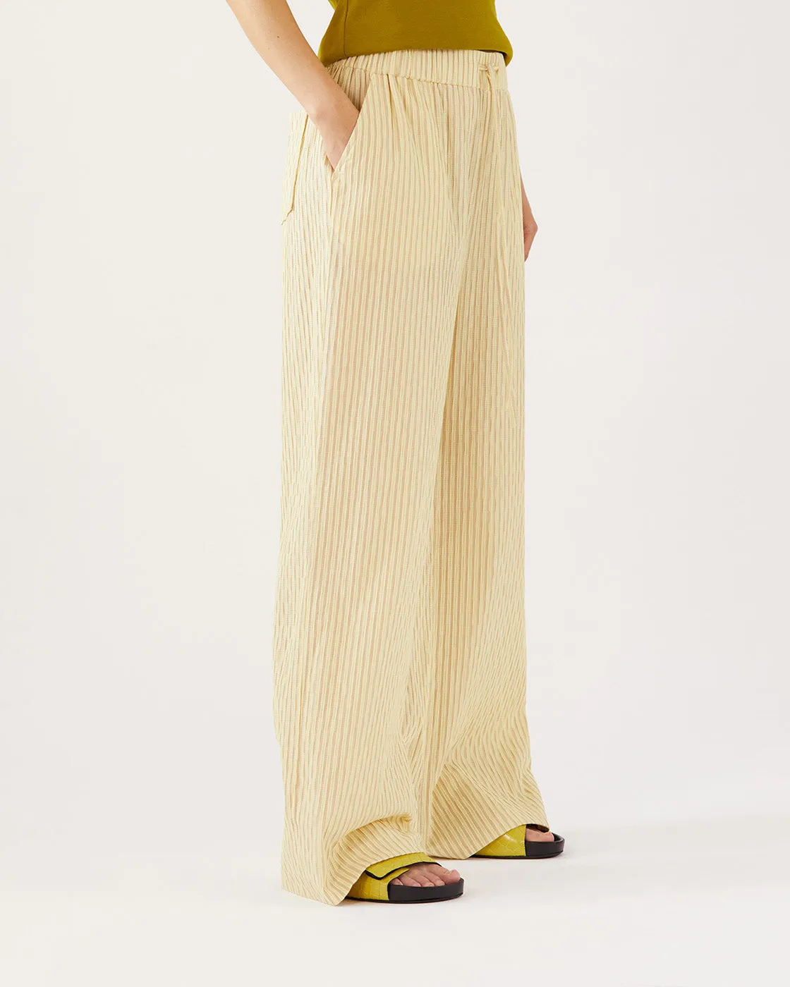 Andi Trousers Cotton Seersucker Stripe Yellow