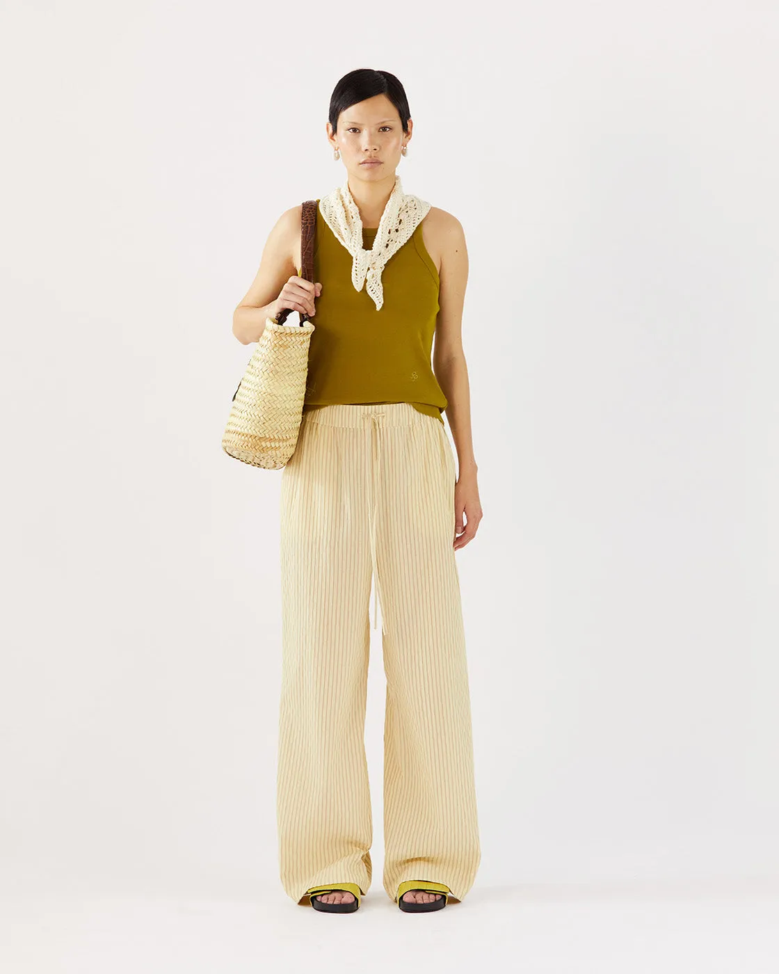 Andi Trousers Cotton Seersucker Stripe Yellow