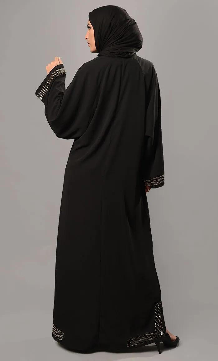 Beads Embroidered Bell Sleeves Abaya Dress