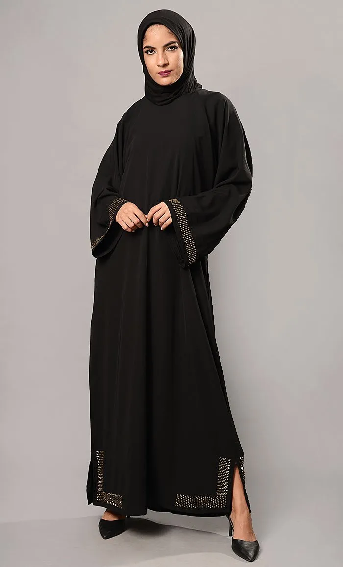 Beads Embroidered Bell Sleeves Abaya Dress