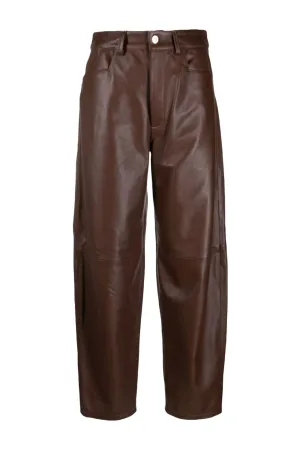 Chamomile Barrel-Leg Leather Trousers