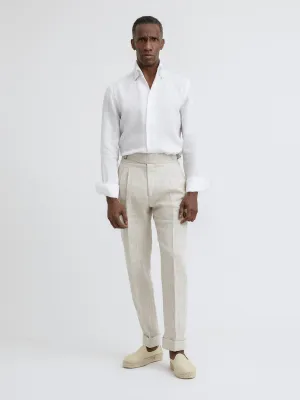 Cream Beige Linen Gurkha Trousers