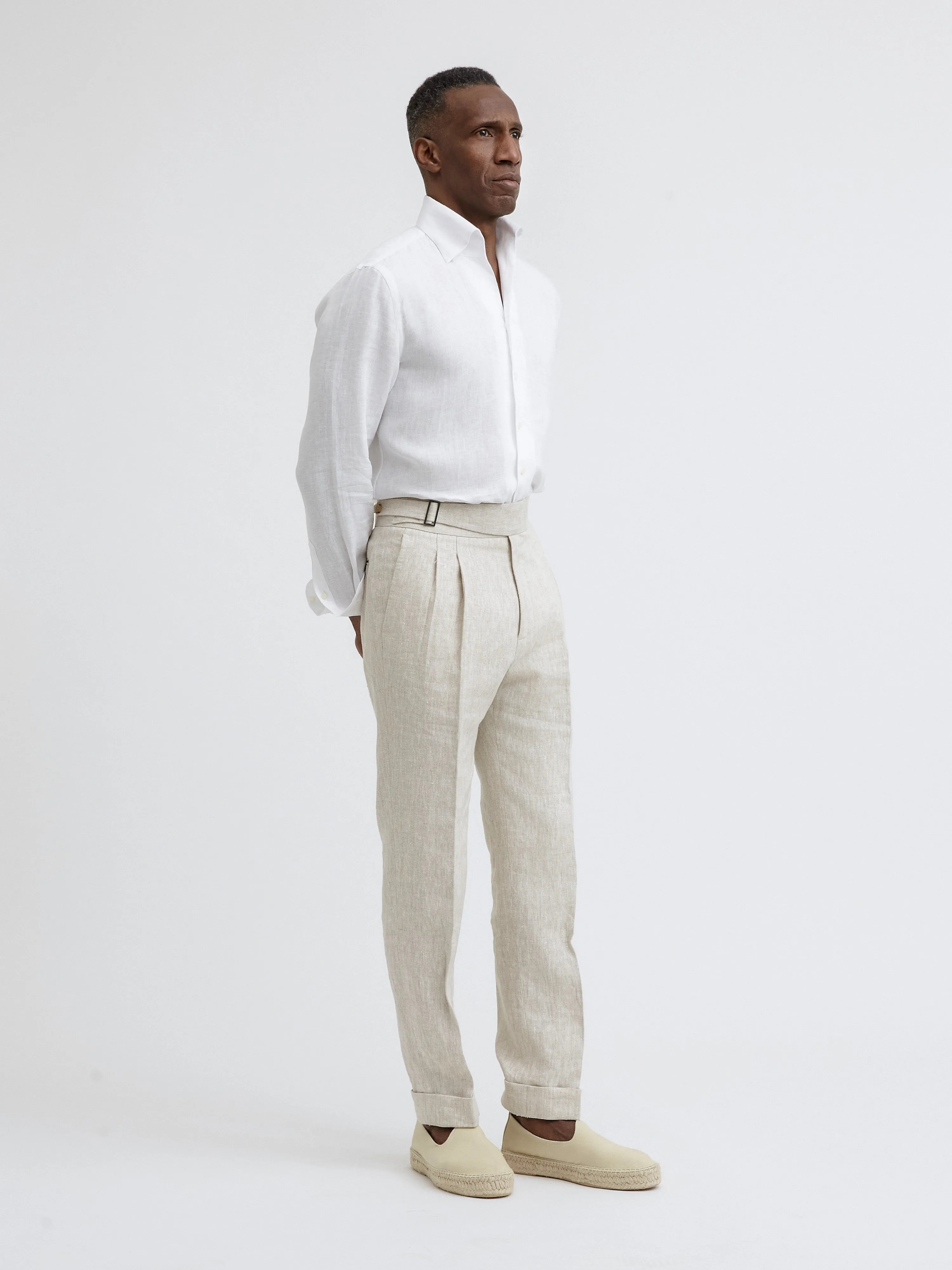 Cream Beige Linen Gurkha Trousers