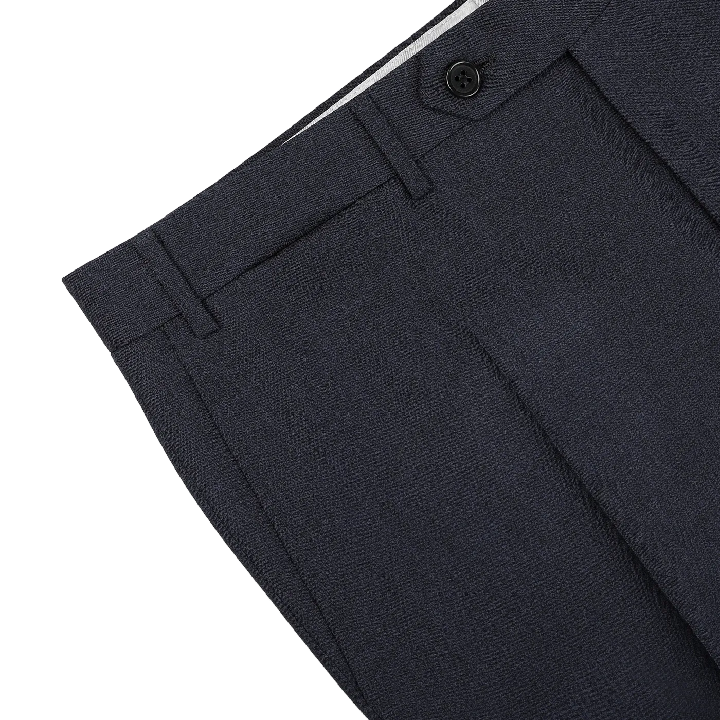 Dark Blue Melange Wool Flat Front Trousers