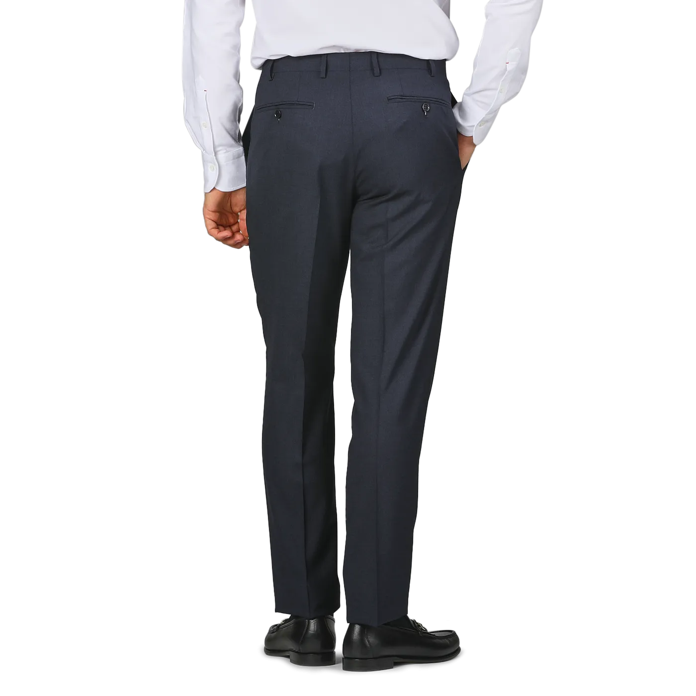 Dark Blue Melange Wool Flat Front Trousers