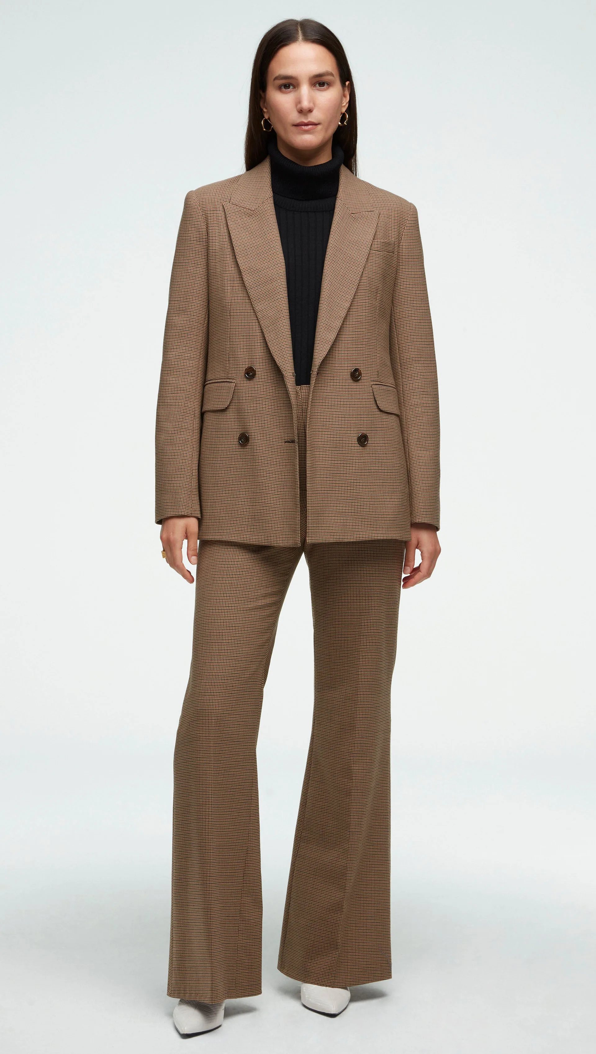 Double-Breasted Blazer in Stretch Wool | Brown Houndstooth