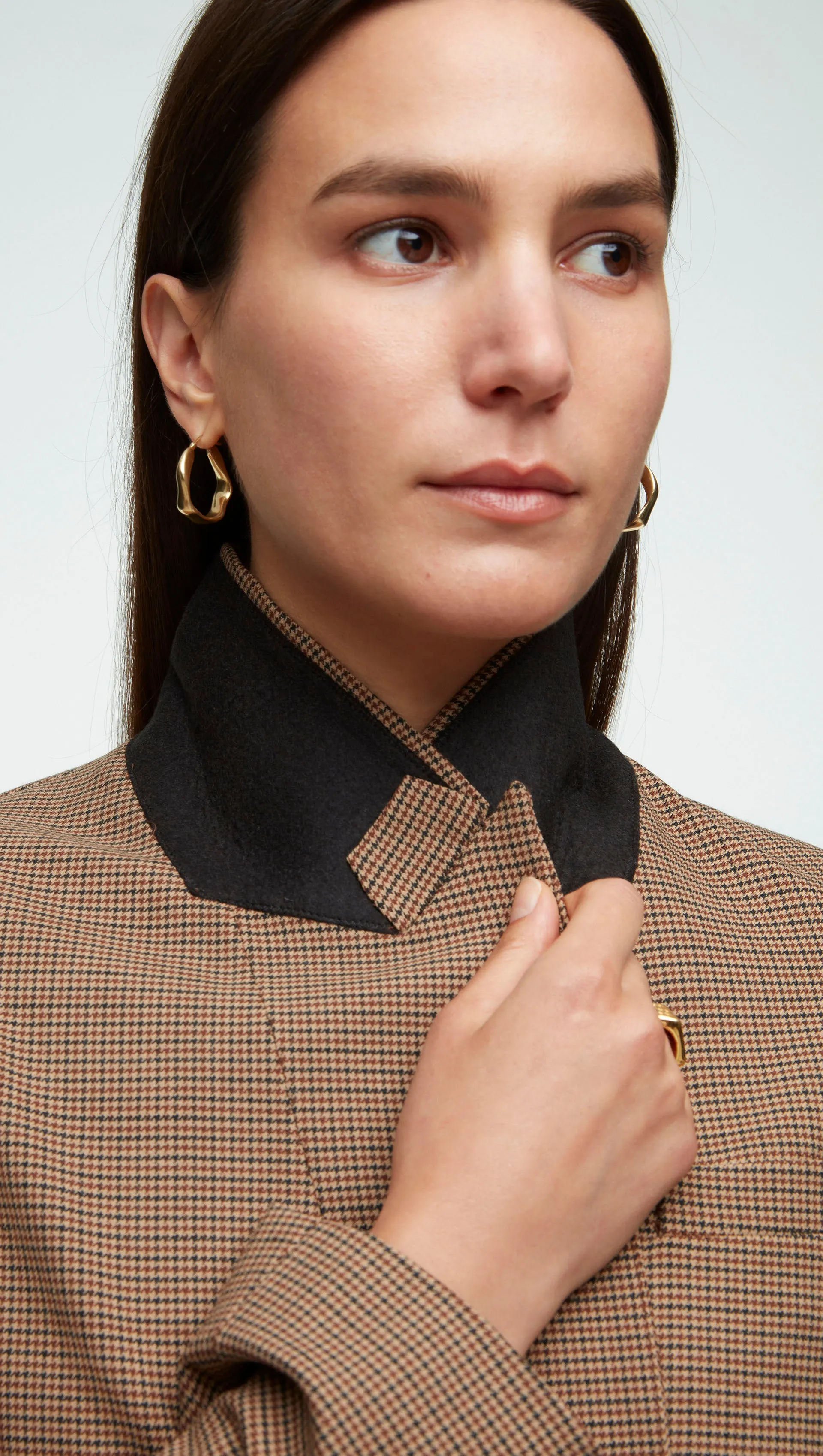 Double-Breasted Blazer in Stretch Wool | Brown Houndstooth