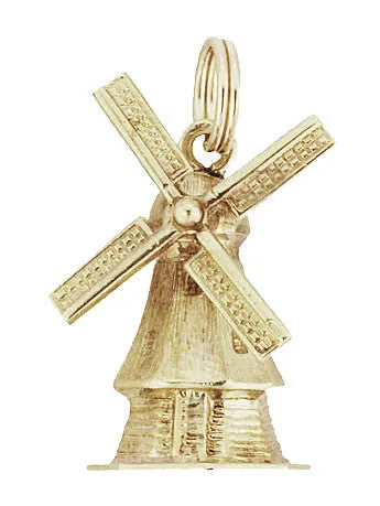 Dutch Windmill Charm in 14 Karat Yellow Gold With Movable Blades