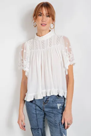 Easel Fairy Mock Neck Short Blouse - Off White