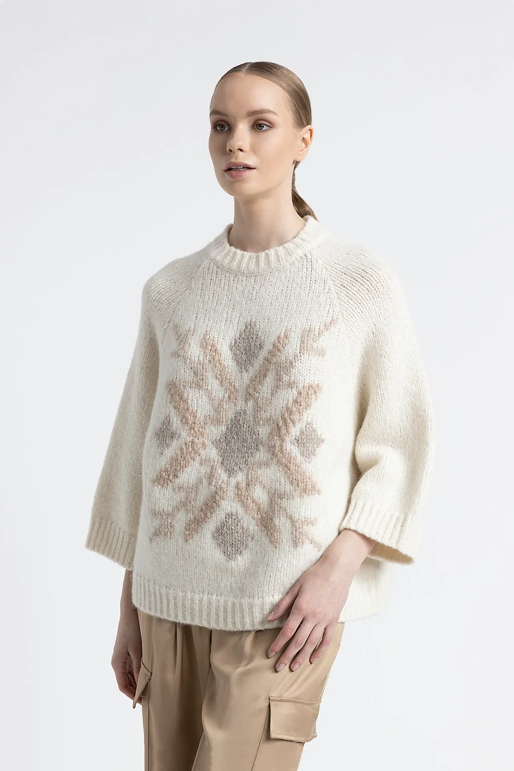 Embroidered alpaca and wool sweater