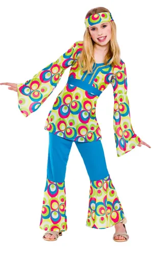 Girls 1960s 1970s Funky Groovy Peace Hippie Fancy Dress Costume