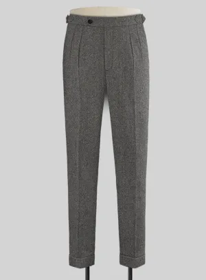 Gray Herringbone Flecks Donegal Highland Tweed Trousers