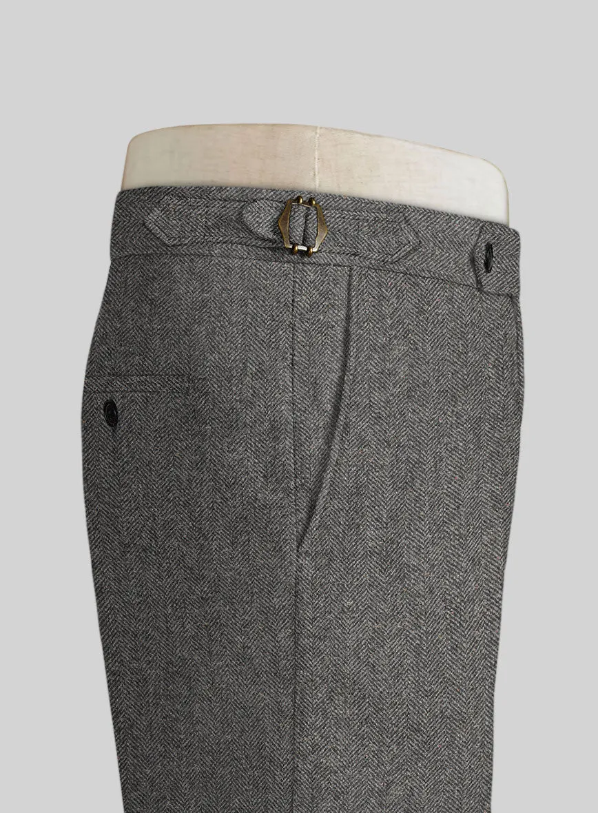 Gray Herringbone Flecks Donegal Highland Tweed Trousers