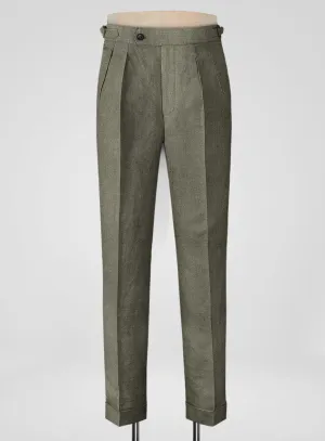 Italian Muted Green Linen Highland Trousers