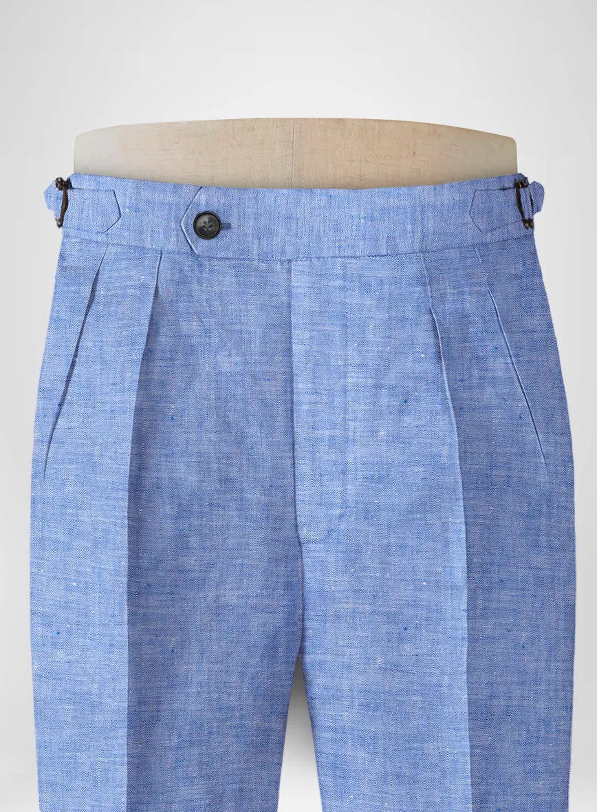 Italian Nile Blue Linen Highland Trousers