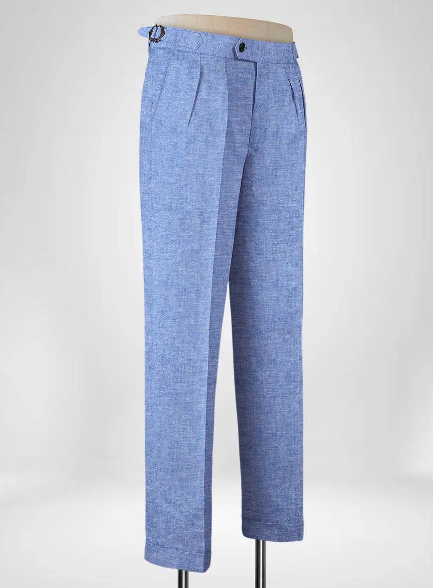 Italian Nile Blue Linen Highland Trousers