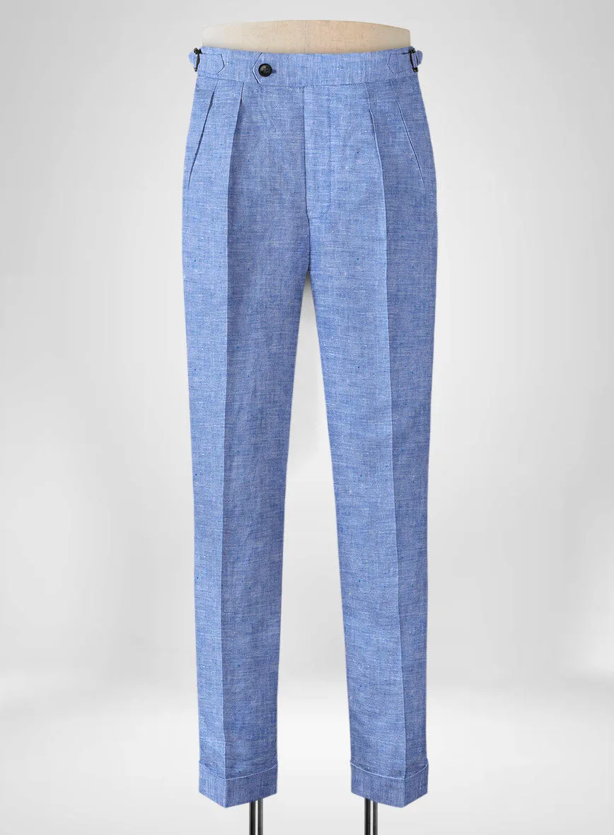 Italian Nile Blue Linen Highland Trousers