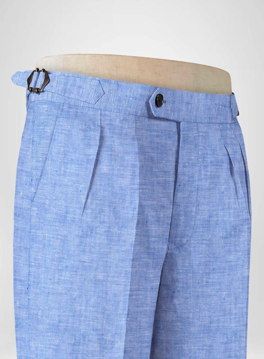 Italian Nile Blue Linen Highland Trousers