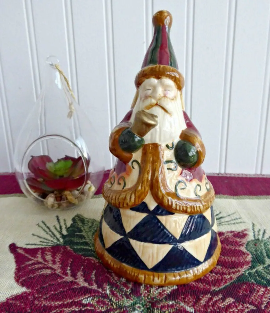 Jim Shore Santa Bell Heartwood Creek Christmas Hostess Ceramic Bell Earth Tones Enesco