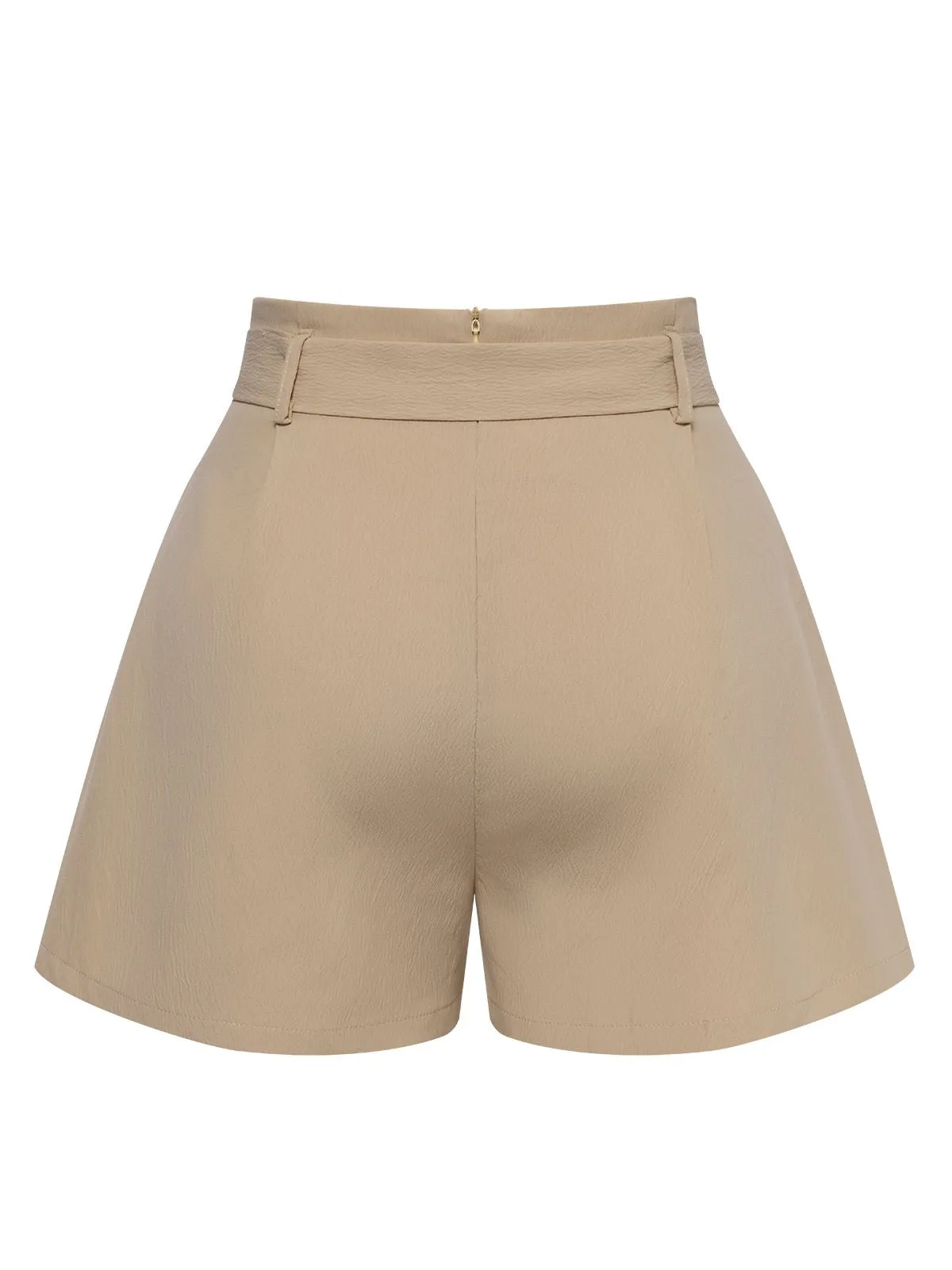 Khaki 1950s Solid Belted Shorts