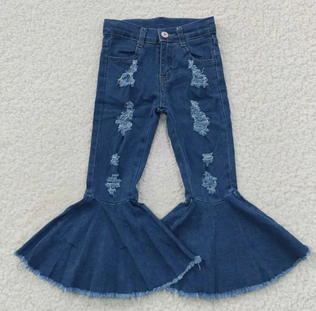 Kids Double Ruffle Denim Bell Bottom