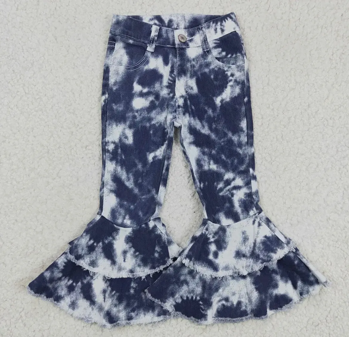 Kids Double Ruffle Denim Bell Bottom