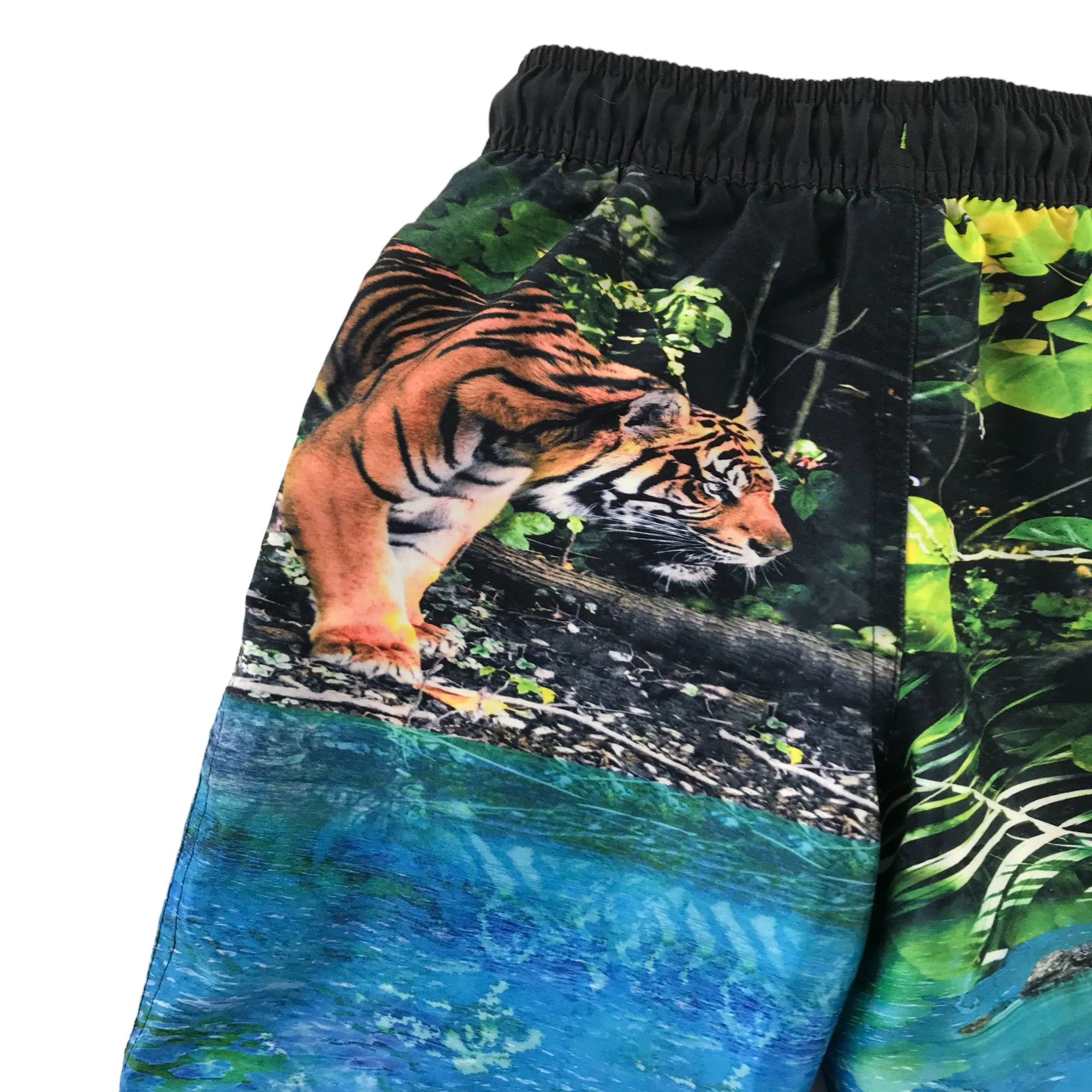 M&S swim trunks 4-5 years blue tiger jungle print shorts