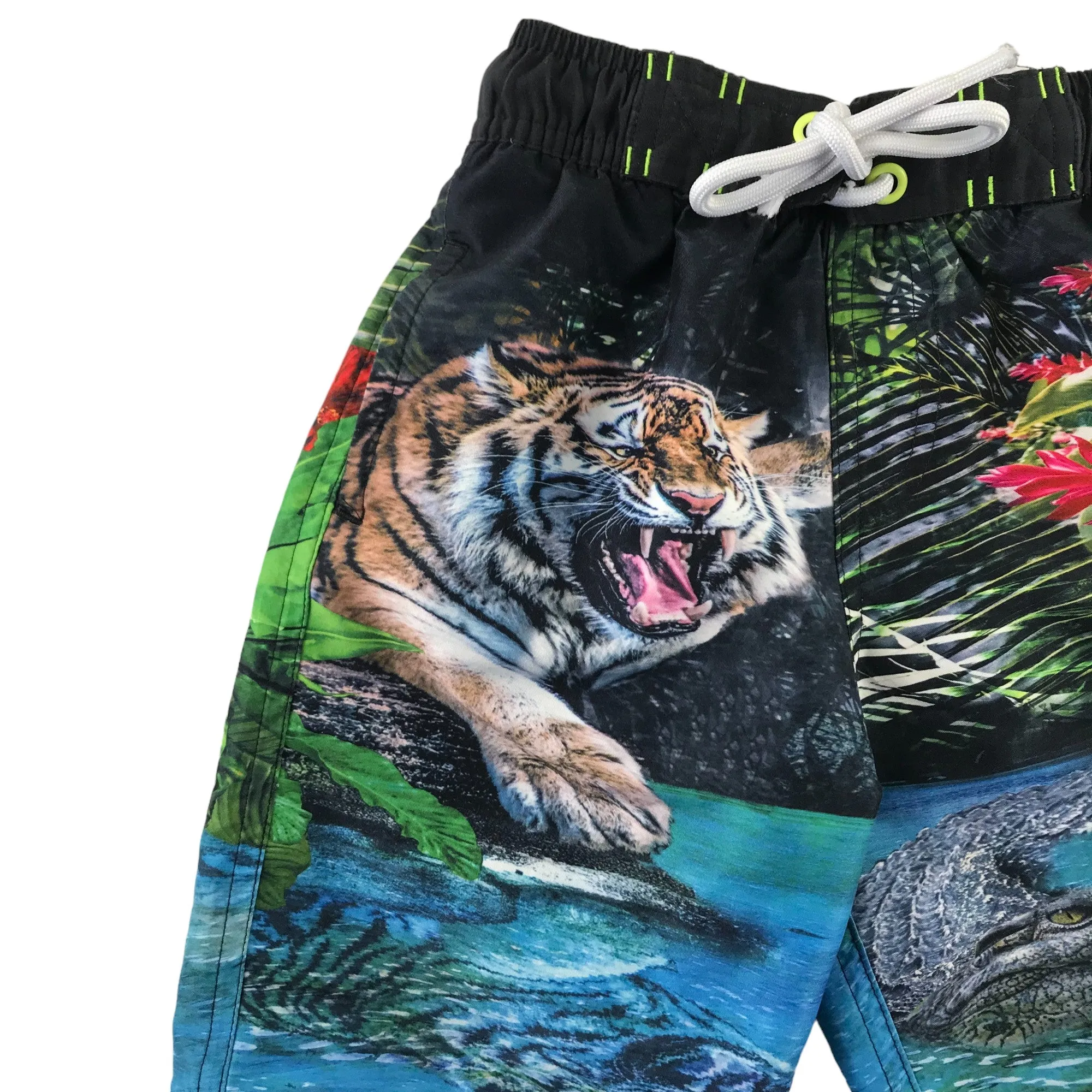 M&S swim trunks 4-5 years blue tiger jungle print shorts