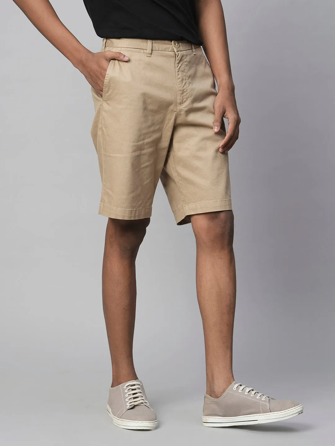 Men's Cotton Lycra Khaki Regular Fit Shorts