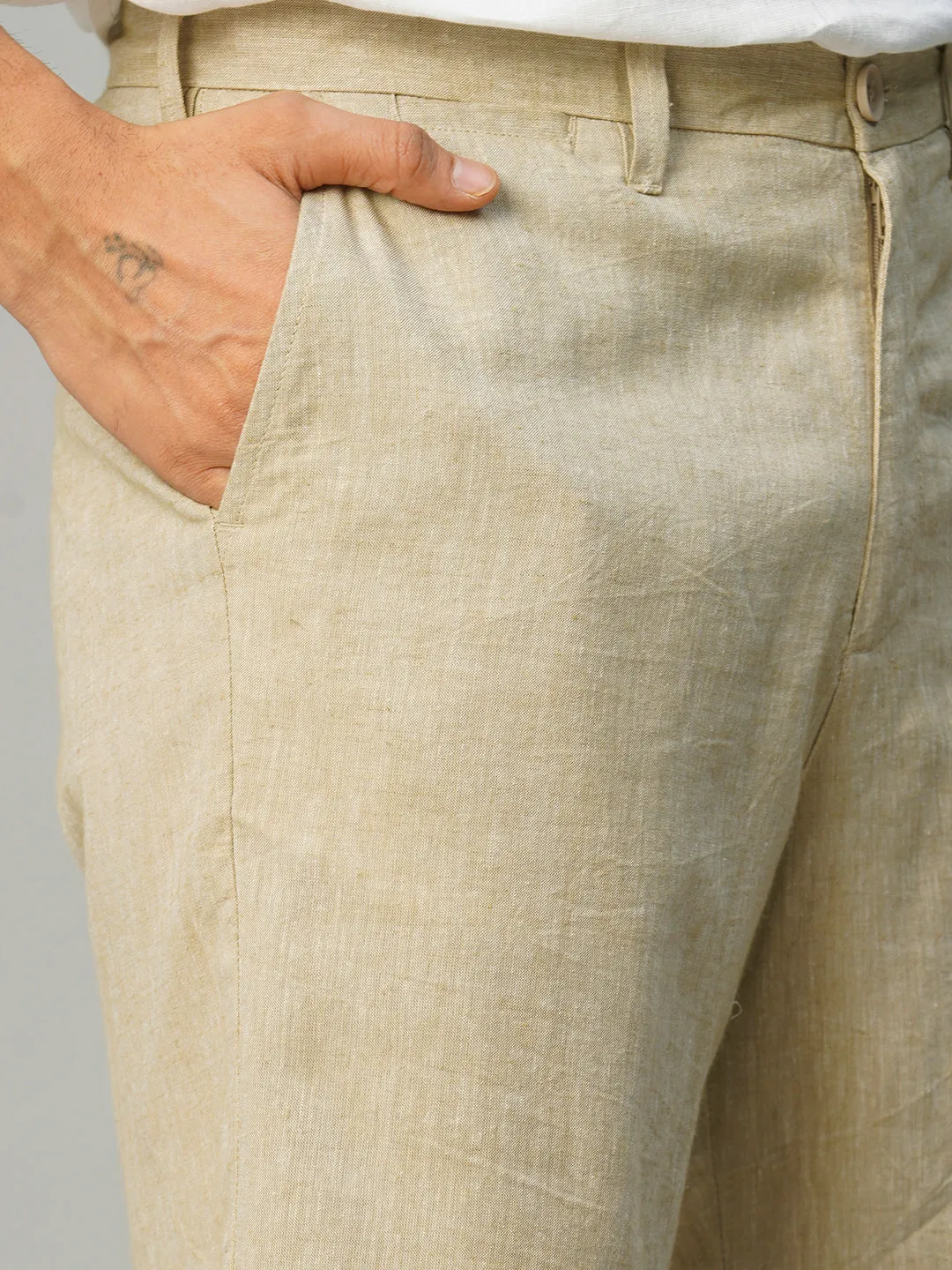 Men's Khaki Linen Viscose Regular Fit Shorts