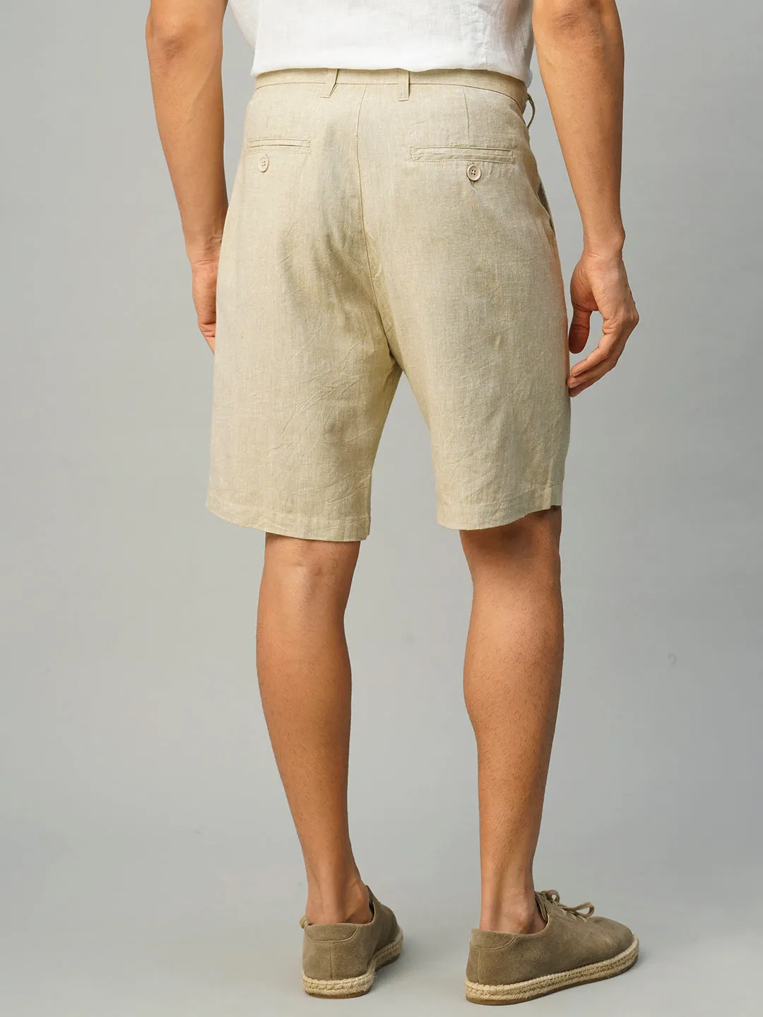 Men's Khaki Linen Viscose Regular Fit Shorts