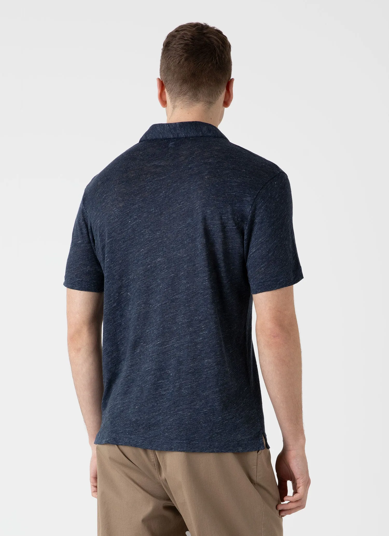 Men's Linen Polo Shirt in Navy Melange