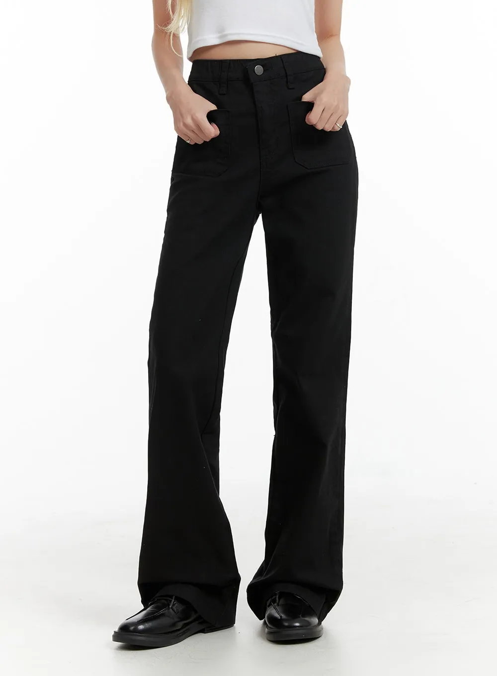 Mid Waist Button Flared Trousers IF408