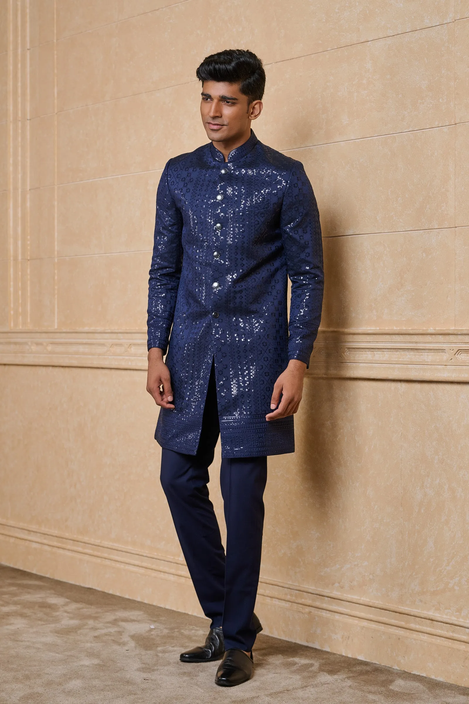 Navy All Over Embroidered Indo Western