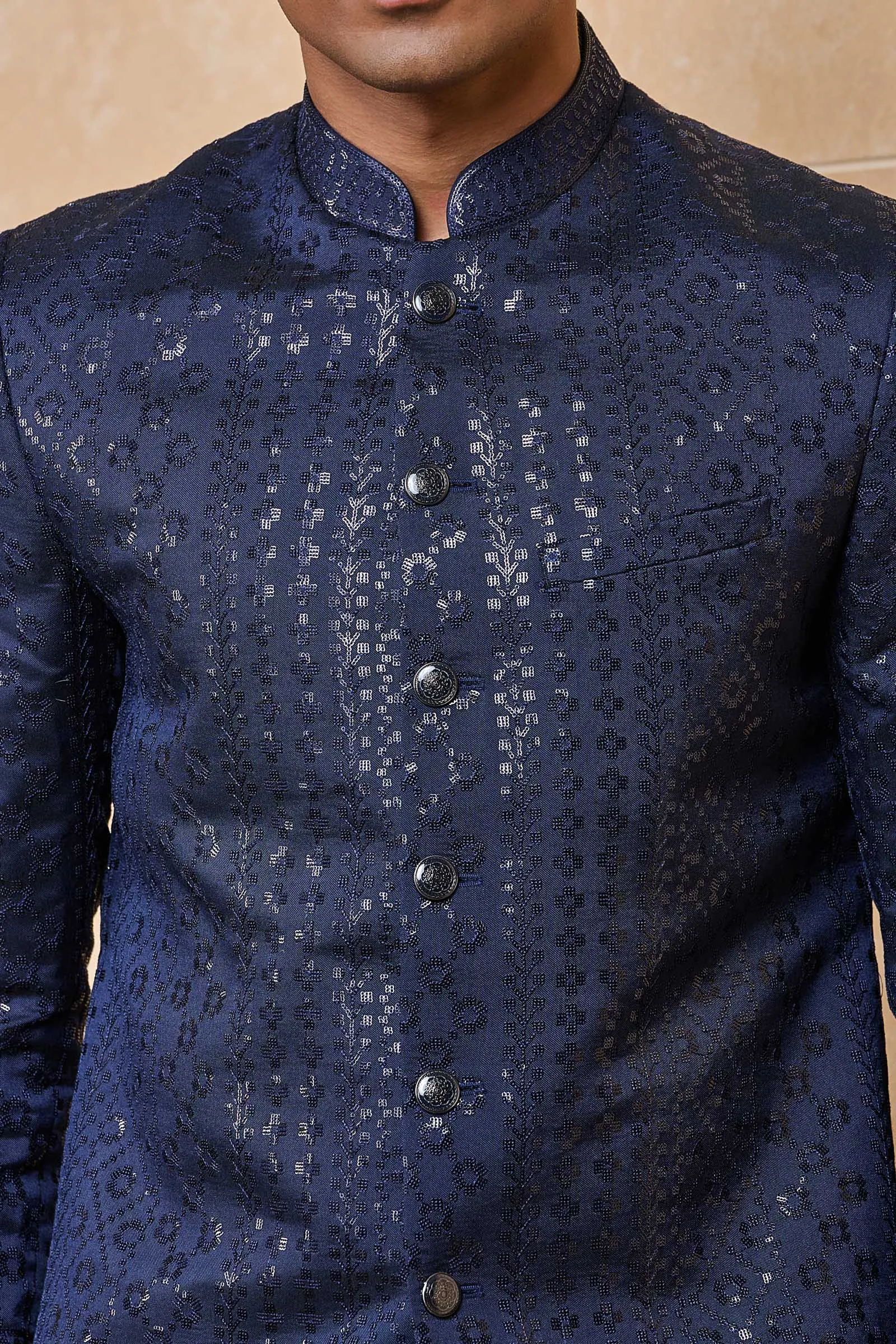 Navy All Over Embroidered Indo Western