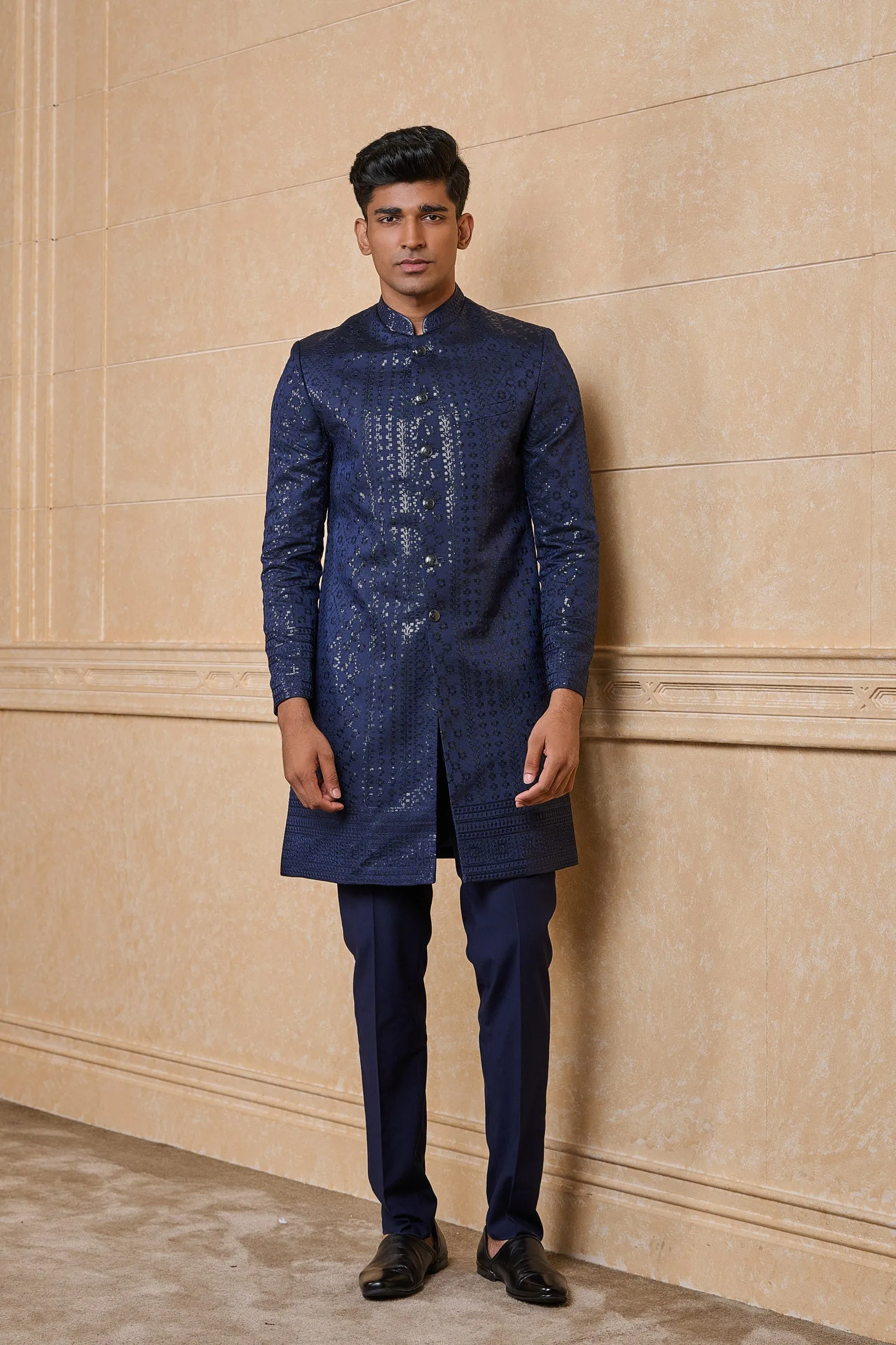 Navy All Over Embroidered Indo Western