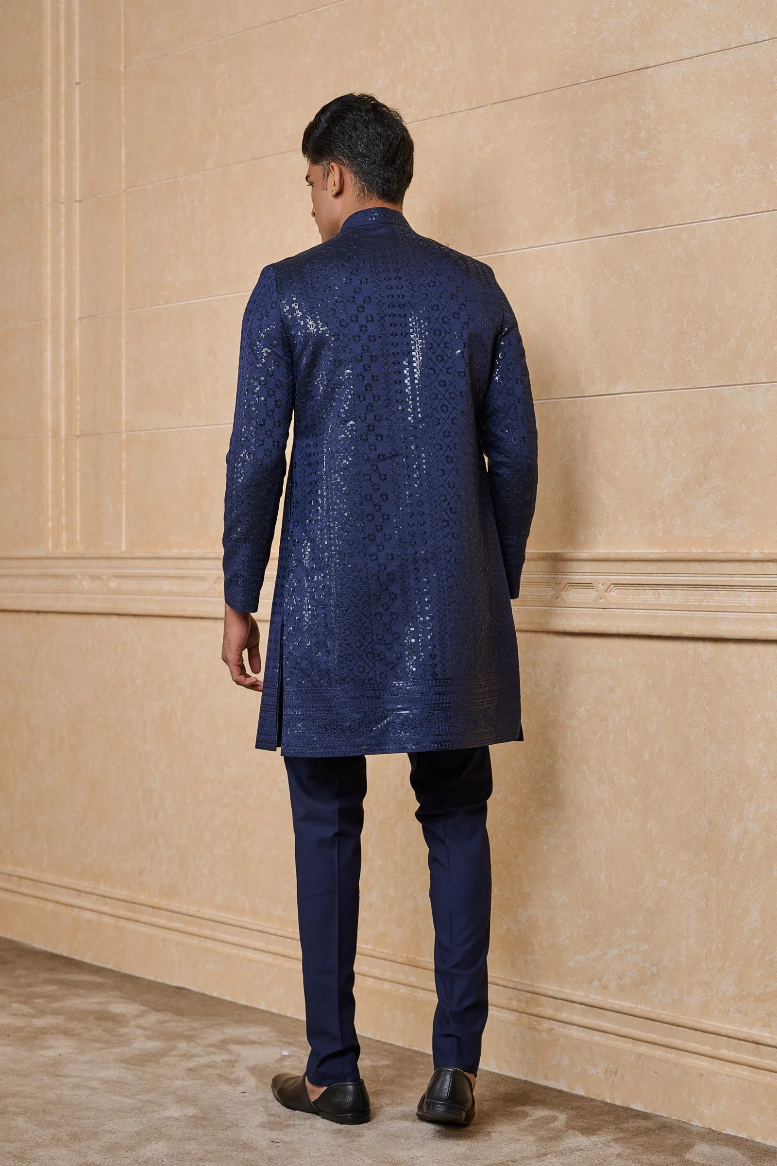 Navy All Over Embroidered Indo Western