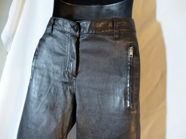 NEW Ann Demeulemeester LEATHER Trouser PANTS 38 6 BLACK Goth Womens