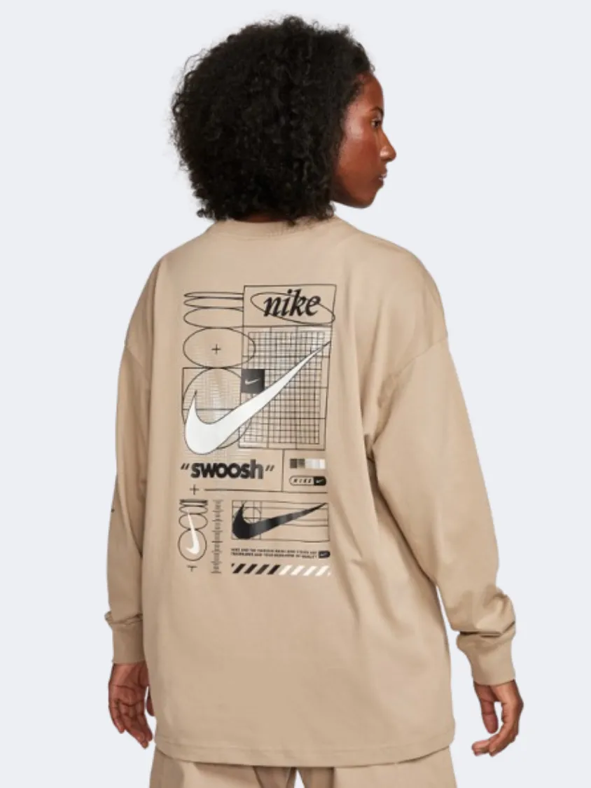 Nike Sportswear Bf Print Women Lifestyle Long Sleeve Khaki/White