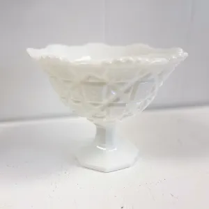 Old Quilt Milk Glass Footed Bell Bowl - Westmoreland