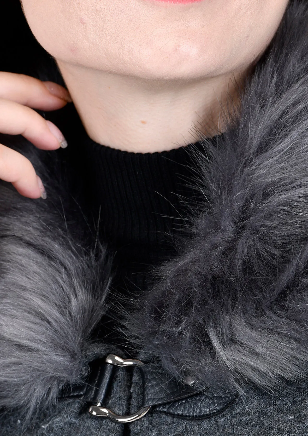 Open Front Faux Fur Collar Cape