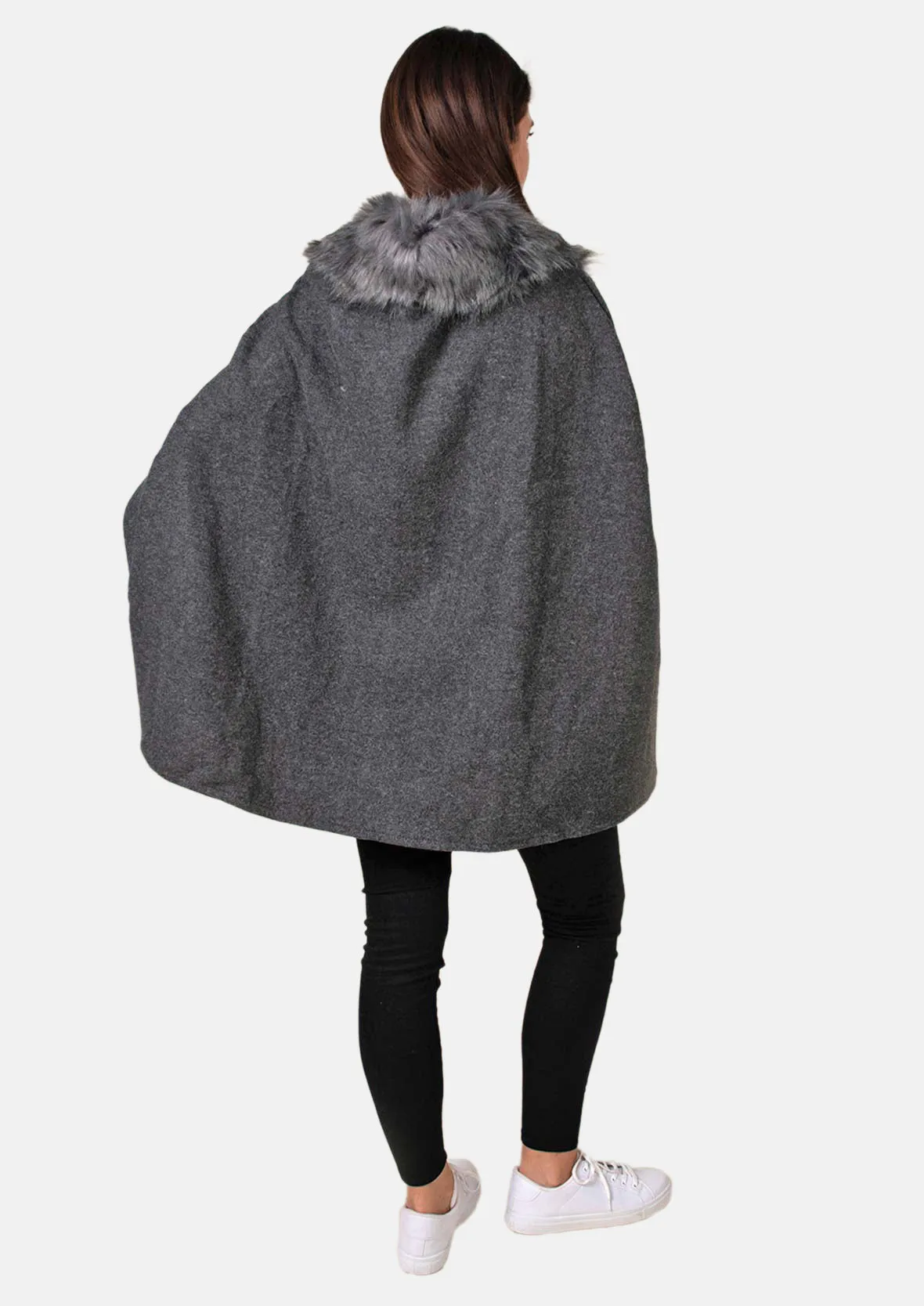 Open Front Faux Fur Collar Cape