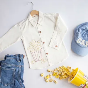 Popcorn Embroidered Unisex Organic Cotton Shirt- White