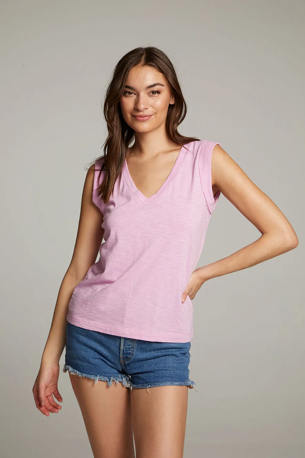 Rolled Pastel Lavender Armhole V-neck Muscle Tank